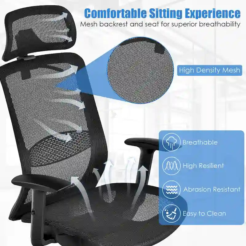 Costway Fauteuil de Bureau Ergonomique Inclinable en Maille à Dossier Haut - Voir les détails