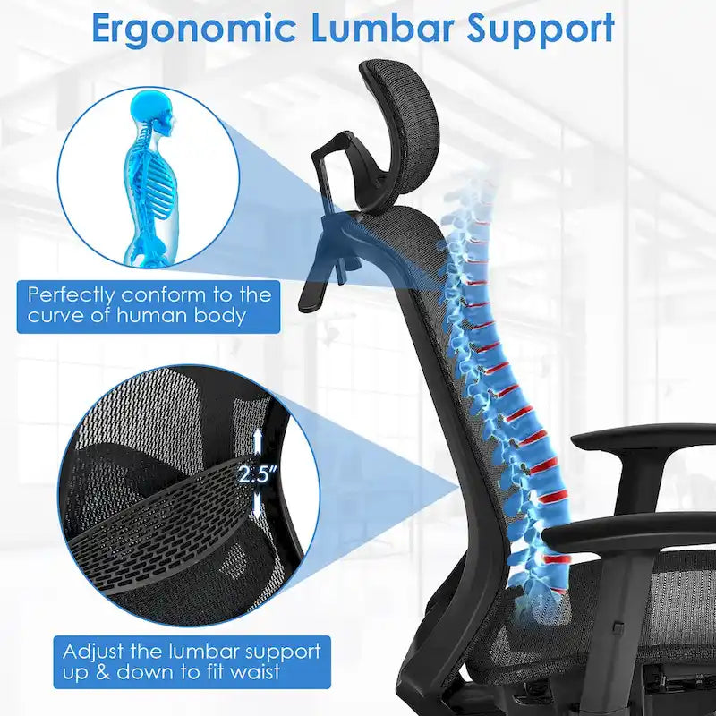 Costway Fauteuil de Bureau Ergonomique Inclinable en Maille à Dossier Haut - Voir les détails