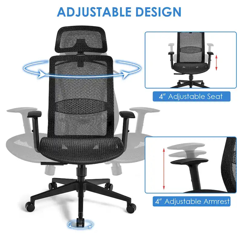Costway Fauteuil de Bureau Ergonomique Inclinable en Maille à Dossier Haut - Voir les détails