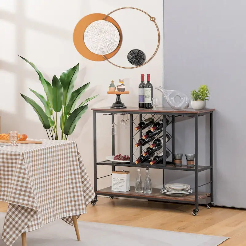 Chariot de bar roulant Gymax pour cuisine industrielle avec support à vin