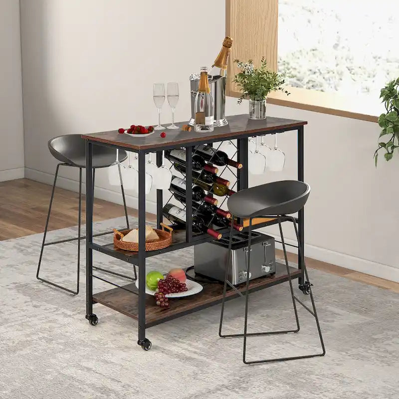 Chariot de bar roulant Gymax pour cuisine industrielle avec support à vin