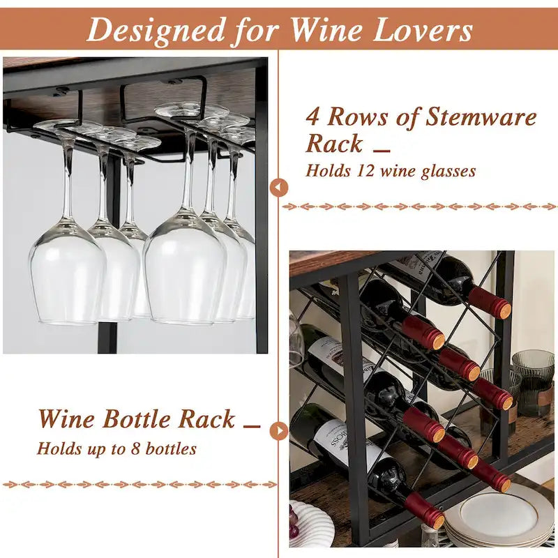 Chariot de bar roulant Gymax pour cuisine industrielle avec support à vin