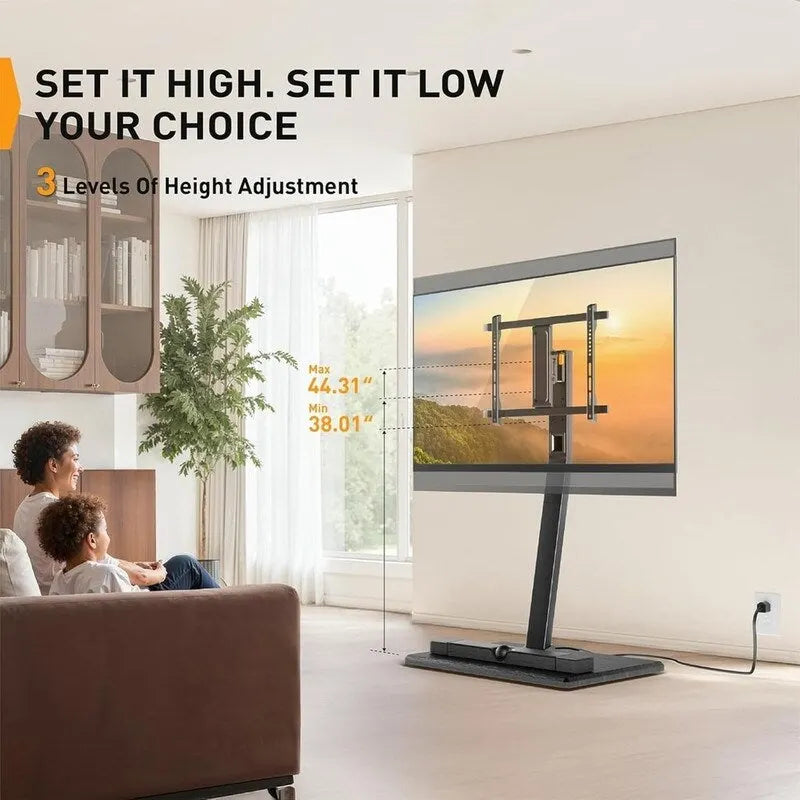 Jeżdżący stojak na telewizor z gniazdkiem elektrycznym