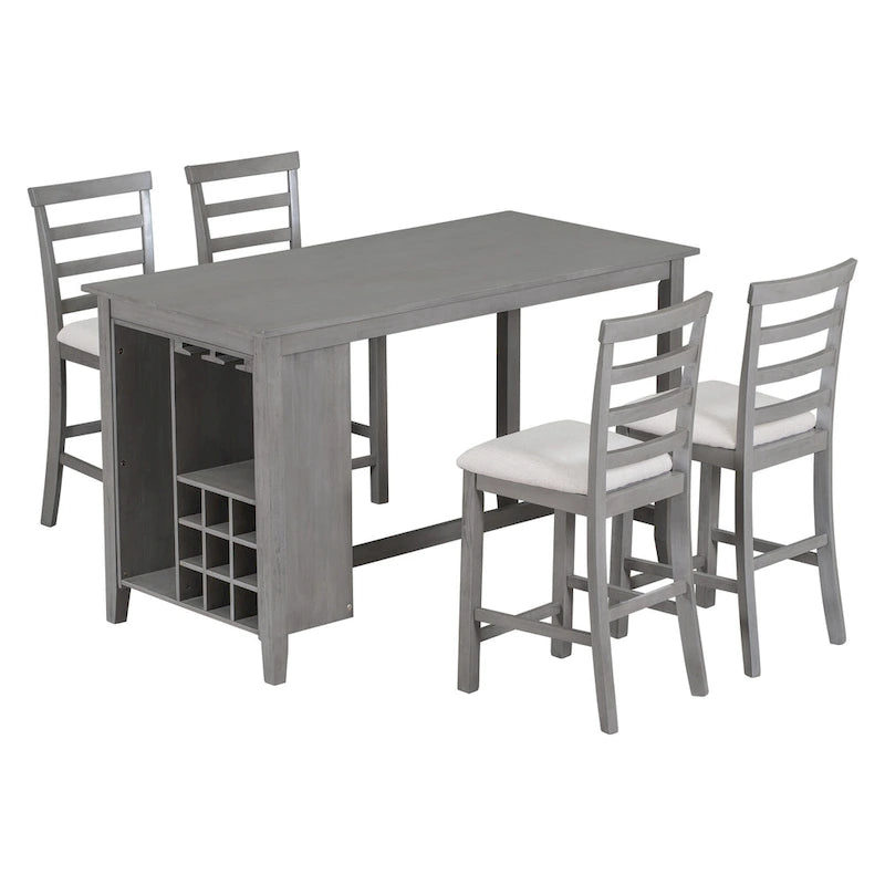 Ensemble de salle à manger multifonctionnel à hauteur de comptoir, table de bar de cuisine avec 9 compartiments à vin et porte-verres à vin pour la cuisine