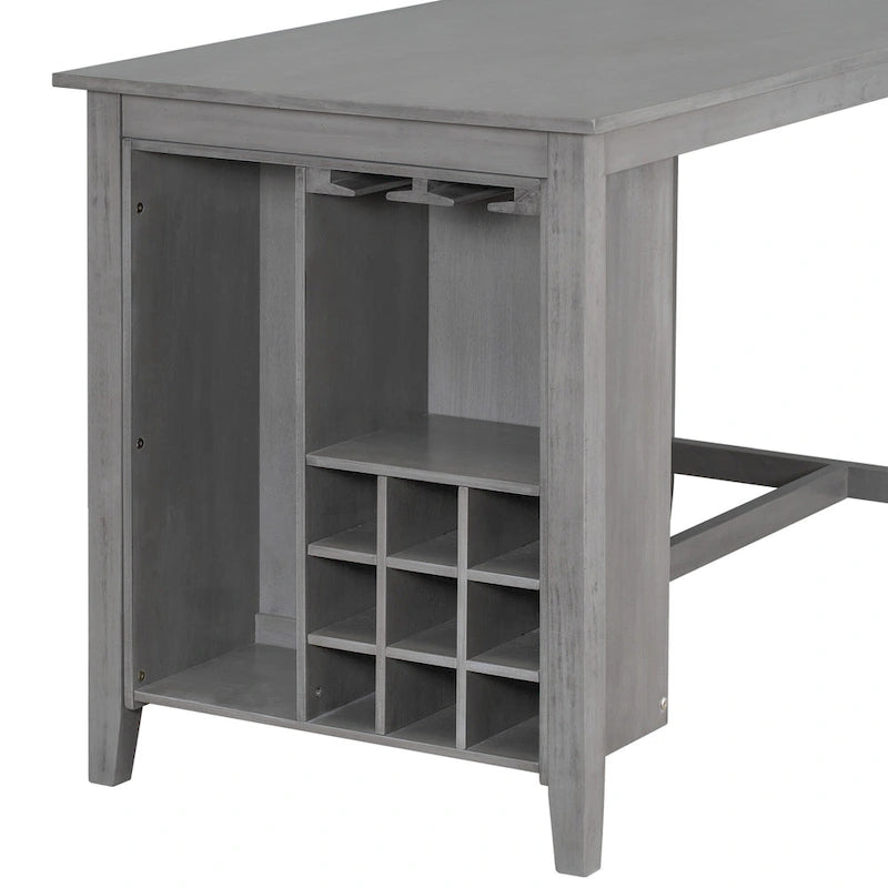 Ensemble de salle à manger multifonctionnel à hauteur de comptoir, table de bar de cuisine avec 9 compartiments à vin et porte-verres à vin pour la cuisine