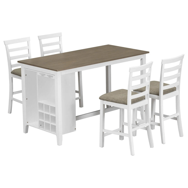 Ensemble de salle à manger multifonctionnel à hauteur de comptoir, table de bar de cuisine avec 9 compartiments à vin et porte-verres à vin pour la cuisine