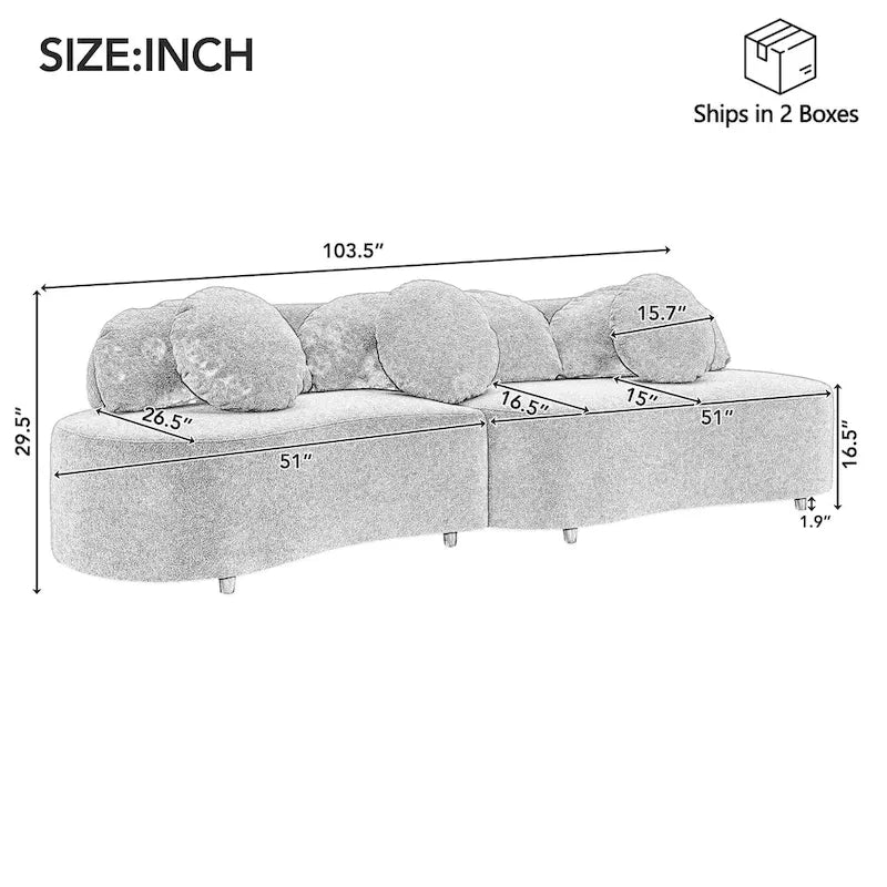 103.5 Bezramienna sofa Lamb Velvet z 6 poduszkami i pływającą konstrukcją
