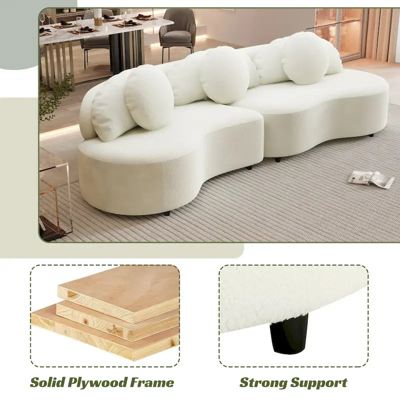 103.5 Bezramienna sofa Lamb Velvet z 6 poduszkami i pływającą konstrukcją