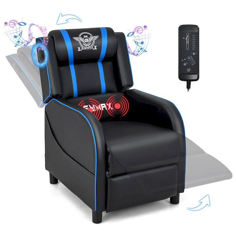 Fotel gamingowy rozkładany Gymax z funkcją masażu, skóra PU, jednoosobowa sofa rozkładana