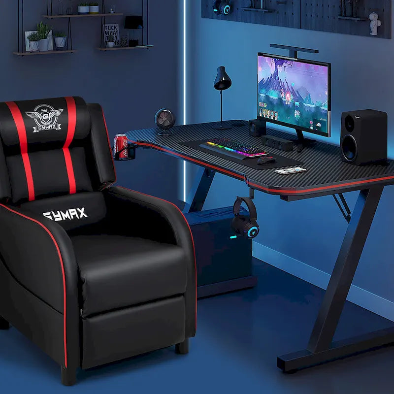 Fotel gamingowy rozkładany Gymax z funkcją masażu, skóra PU, jednoosobowa sofa rozkładana
