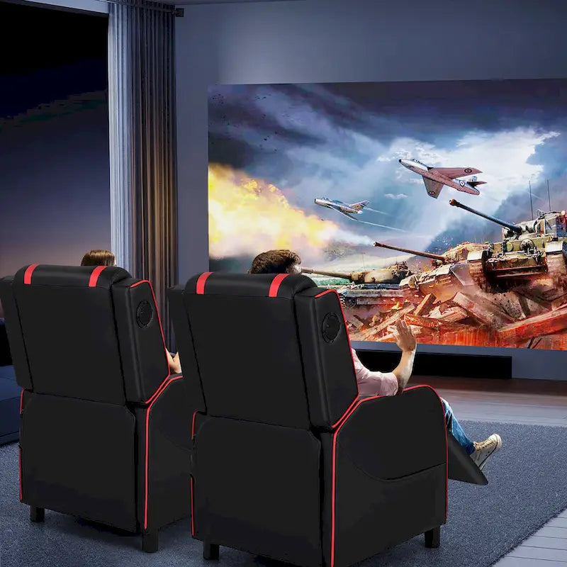 Fotel gamingowy rozkładany Gymax z funkcją masażu, skóra PU, jednoosobowa sofa rozkładana