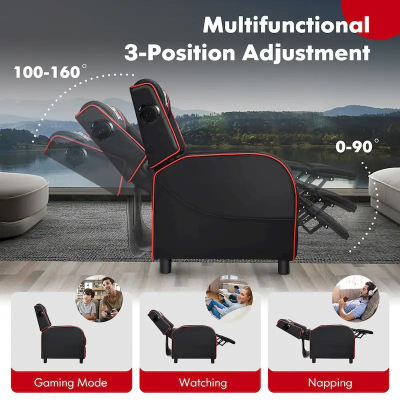 Fotel gamingowy rozkładany Gymax z funkcją masażu, skóra PU, jednoosobowa sofa rozkładana