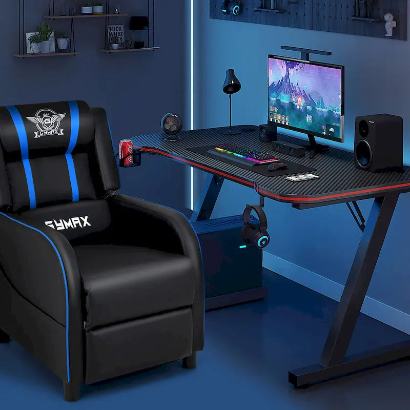 Fotel gamingowy rozkładany Gymax z funkcją masażu, skóra PU, jednoosobowa sofa rozkładana