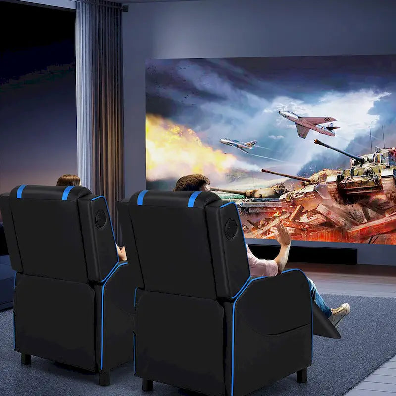 Fotel gamingowy rozkładany Gymax z funkcją masażu, skóra PU, jednoosobowa sofa rozkładana
