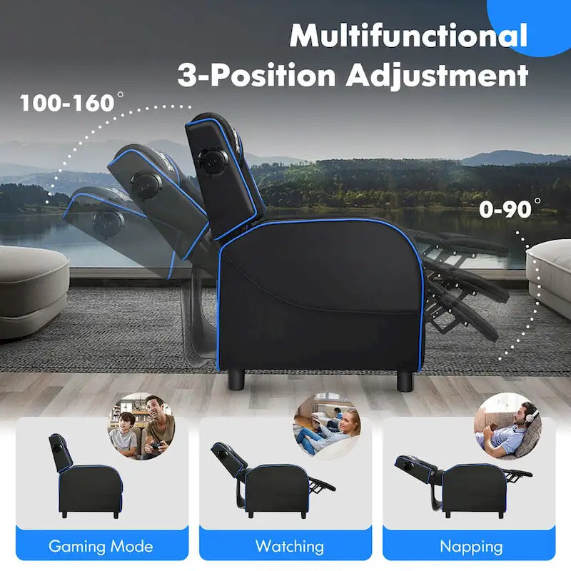Fotel gamingowy rozkładany Gymax z funkcją masażu, skóra PU, jednoosobowa sofa rozkładana