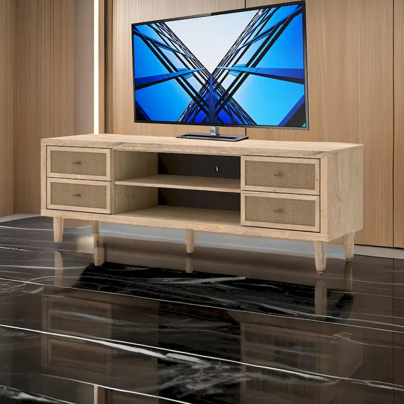 Duża szafka RTV Ciel, 4 szuflady, 2 półki, brązowe drewno, 183 cm