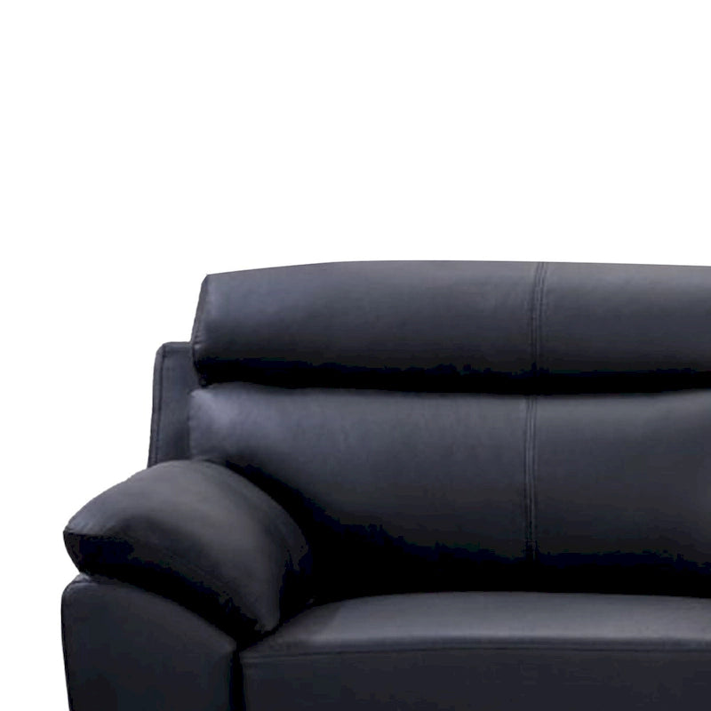 Sofa Justin, czarna skóra licowa, poduszki z pianki, stalowe nogi, 80 cali