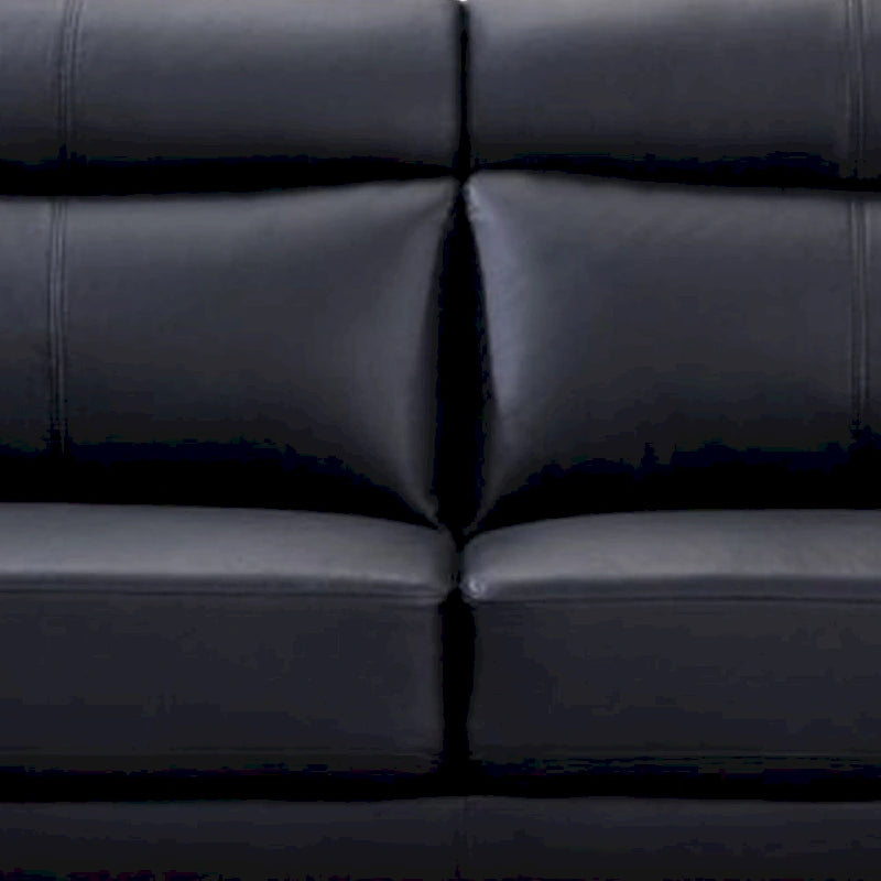 Sofa Justin, czarna skóra licowa, poduszki z pianki, stalowe nogi, 80 cali