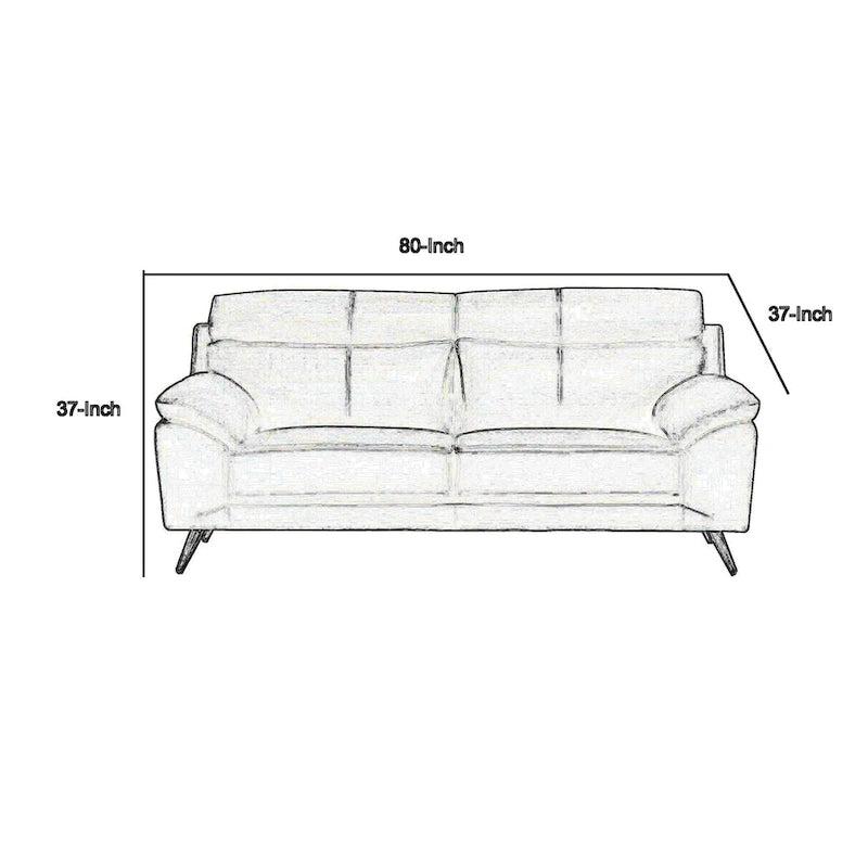 Sofa Justin, czarna skóra licowa, poduszki z pianki, stalowe nogi, 80 cali