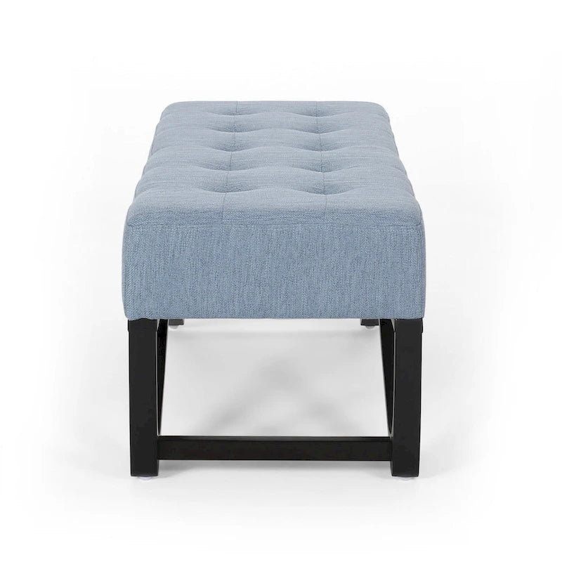 Ławka Liba Ottoman, obita jasnoniebieską tkaniną z guzikami, czarna, 120 cm
