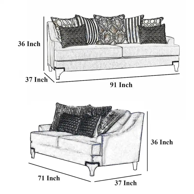 Ensemble causeuse et sofa Eton 2 pièces, 12 coussins, cabriolet, chenille bleu marine