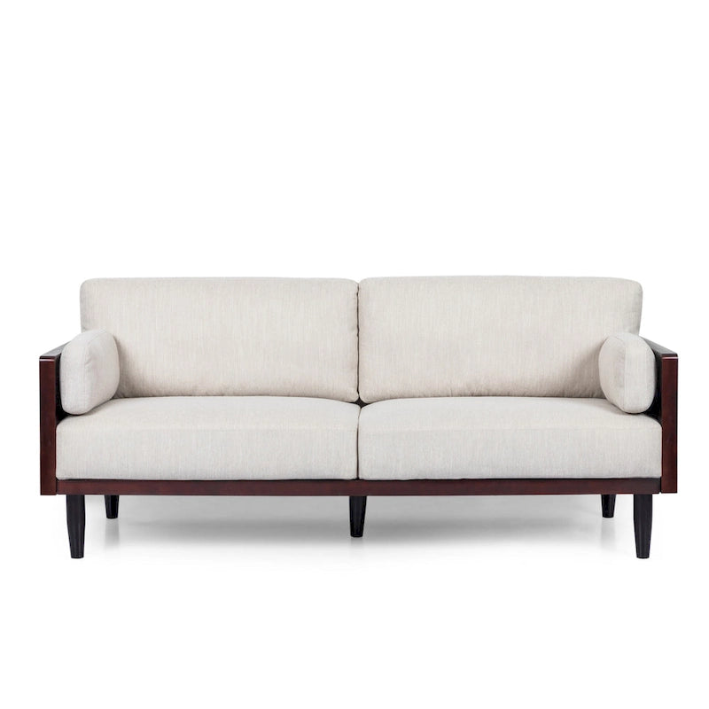 Canapé, 77 pouces, 2 places, pieds coniques en bois de style rétro, beige peluche