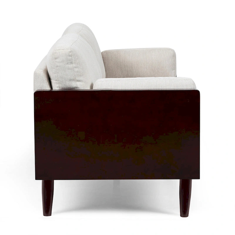 Canapé, 77 pouces, 2 places, pieds coniques en bois de style rétro, beige peluche
