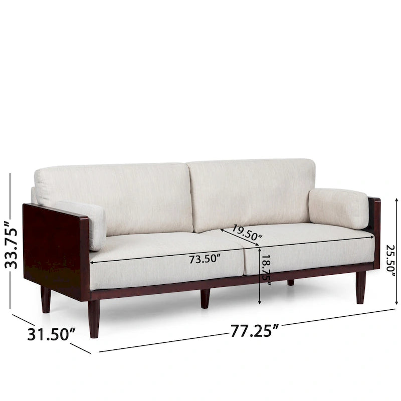 Canapé, 77 pouces, 2 places, pieds coniques en bois de style rétro, beige peluche