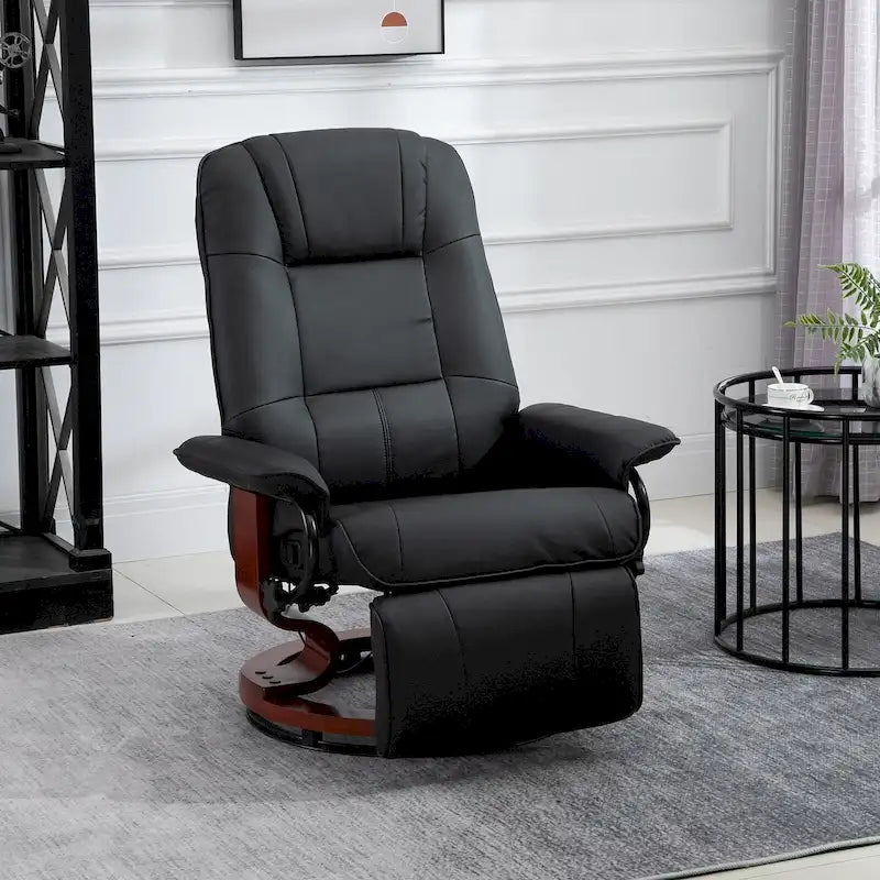 Fauteuil inclinable manuel en cuir PU Fauteuil de salon moderne Fauteuil pivotant réglable avec base en bois et repose-pieds