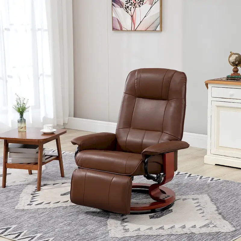 PU Leather Manual Recliner Chair Modern Lounge Chair Adjustable Swivel Armchair Chair with Wood Base and Footrest