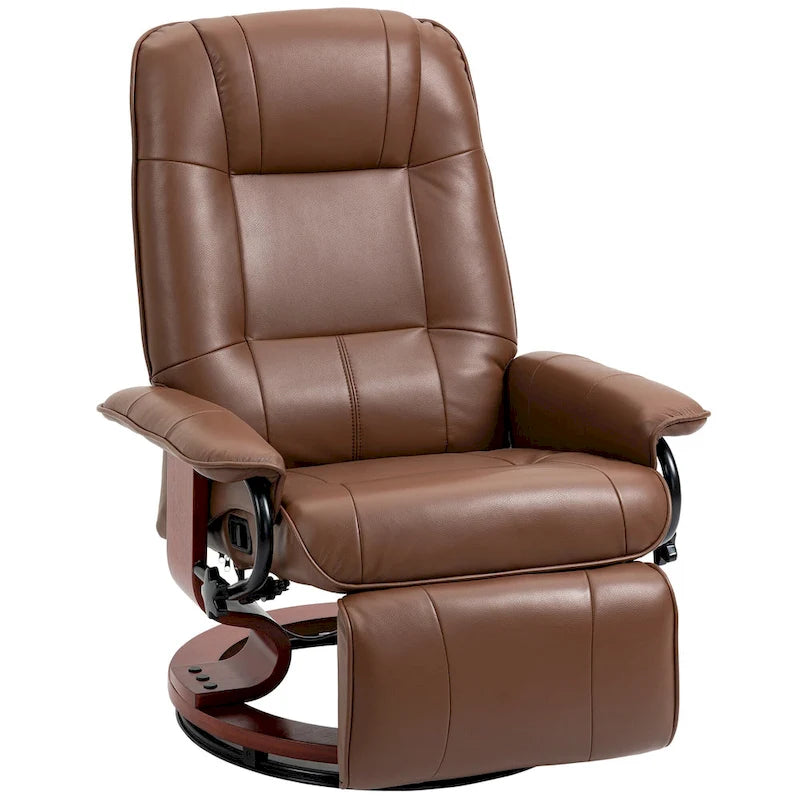 Fauteuil inclinable manuel en cuir PU Fauteuil de salon moderne Fauteuil pivotant réglable avec base en bois et repose-pieds