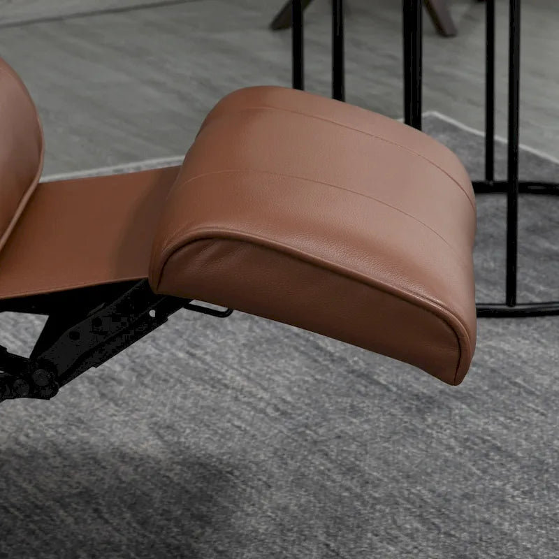 Fauteuil inclinable manuel en cuir PU Fauteuil de salon moderne Fauteuil pivotant réglable avec base en bois et repose-pieds