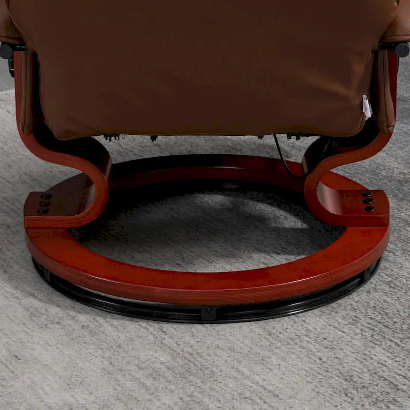 Fauteuil inclinable manuel en cuir PU Fauteuil de salon moderne Fauteuil pivotant réglable avec base en bois et repose-pieds