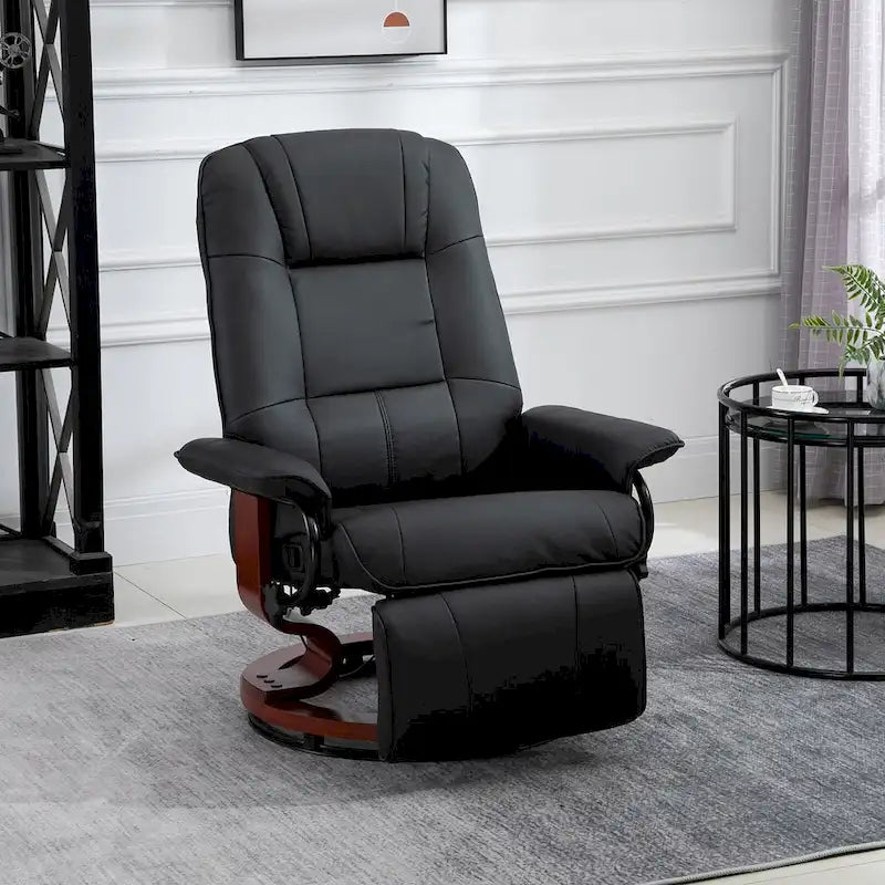 Fauteuil inclinable manuel en cuir PU Fauteuil de salon moderne Fauteuil pivotant réglable avec base en bois et repose-pieds