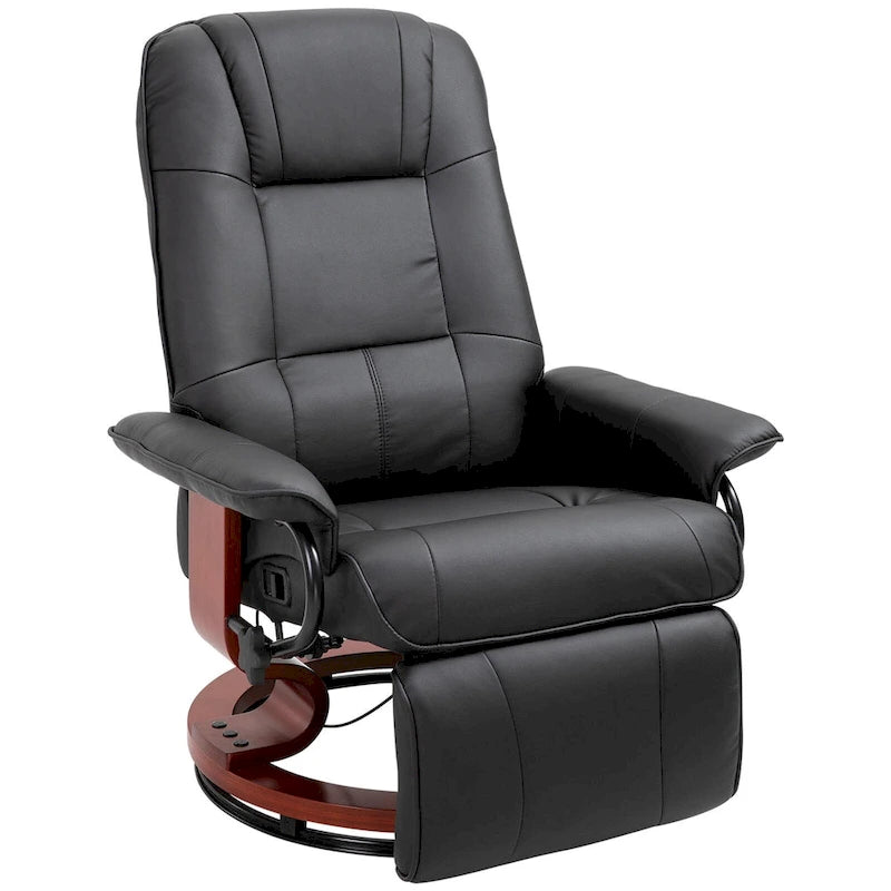 Fauteuil inclinable manuel en cuir PU Fauteuil de salon moderne Fauteuil pivotant réglable avec base en bois et repose-pieds