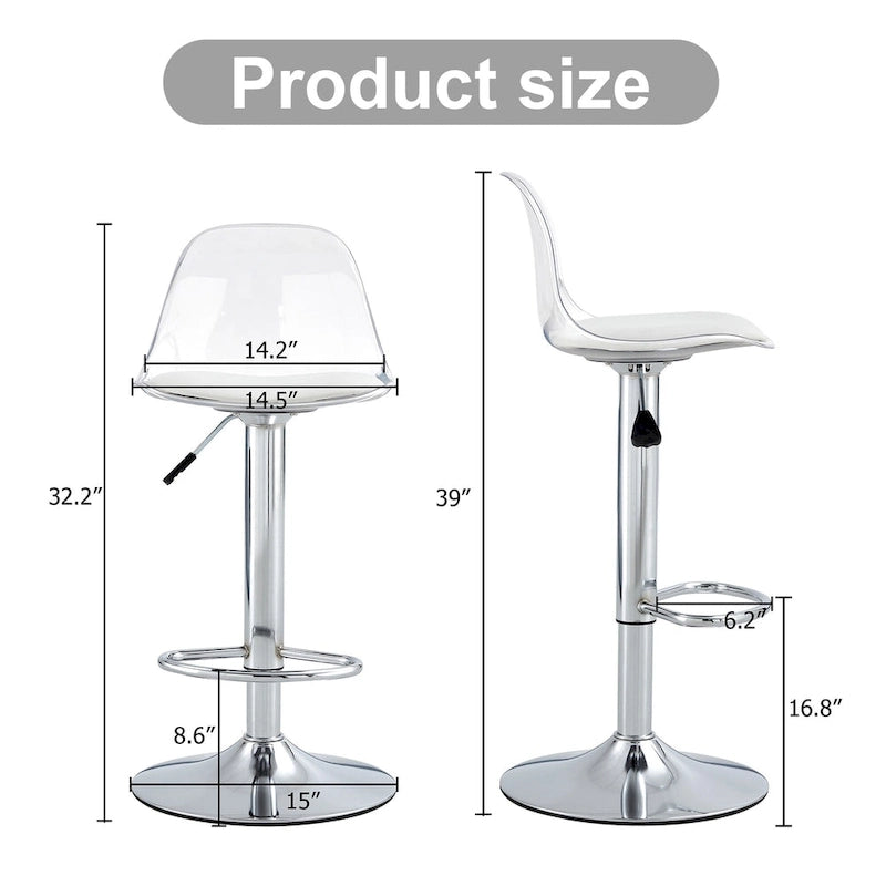 Lot de 2 tabourets de bar pivotants, tabourets de bar hauteur comptoir avec dossier, chaises de salle à manger avec repose-pieds et sièges en PU
