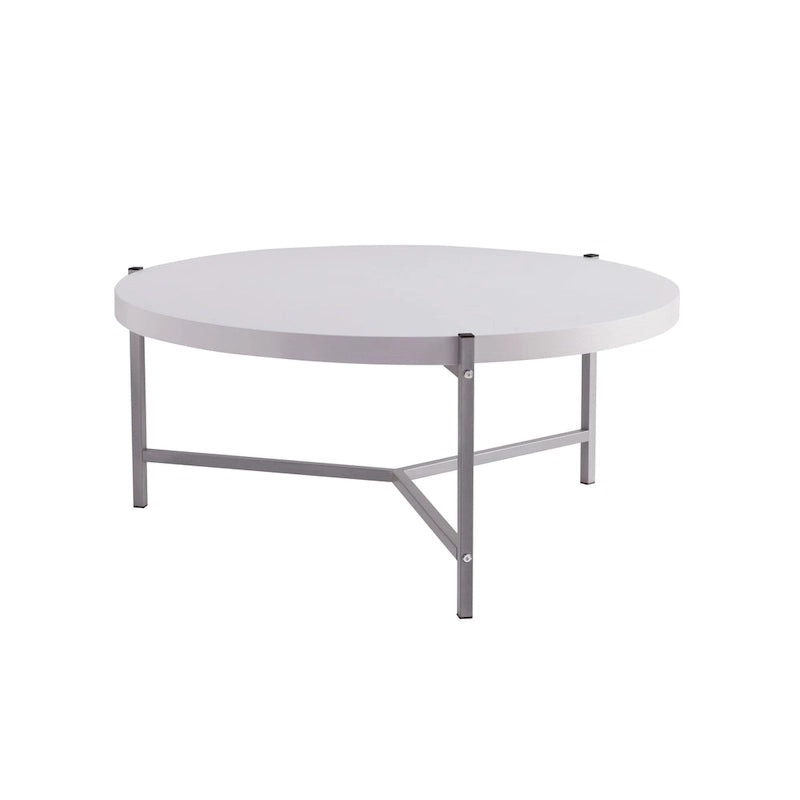 Table basse ronde moderne de 36,5 po avec plateau en bois et base élégante en acier inoxydable pour salon - 36,5L x 36,5W x 16,5H