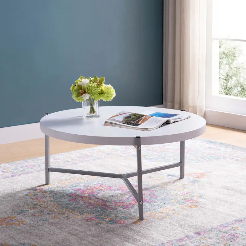 Table basse ronde moderne de 36,5 po avec plateau en bois et base élégante en acier inoxydable pour salon - 36,5L x 36,5W x 16,5H