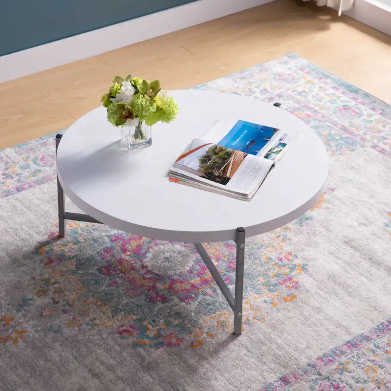 Table basse ronde moderne de 36,5 po avec plateau en bois et base élégante en acier inoxydable pour salon - 36,5L x 36,5W x 16,5H