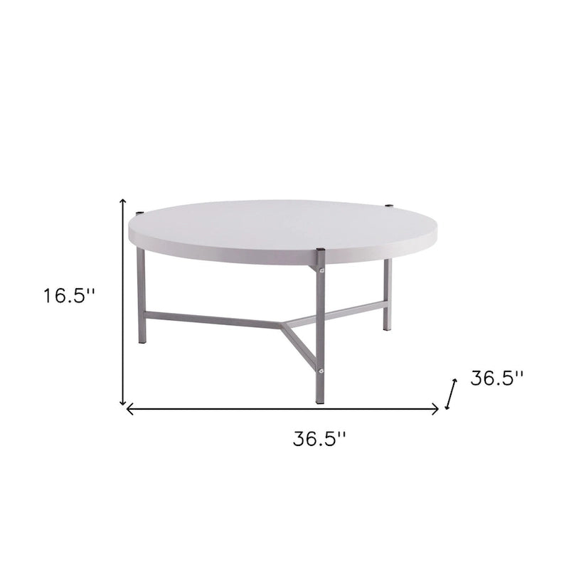 Table basse ronde moderne de 36,5 po avec plateau en bois et base élégante en acier inoxydable pour salon - 36,5L x 36,5W x 16,5H