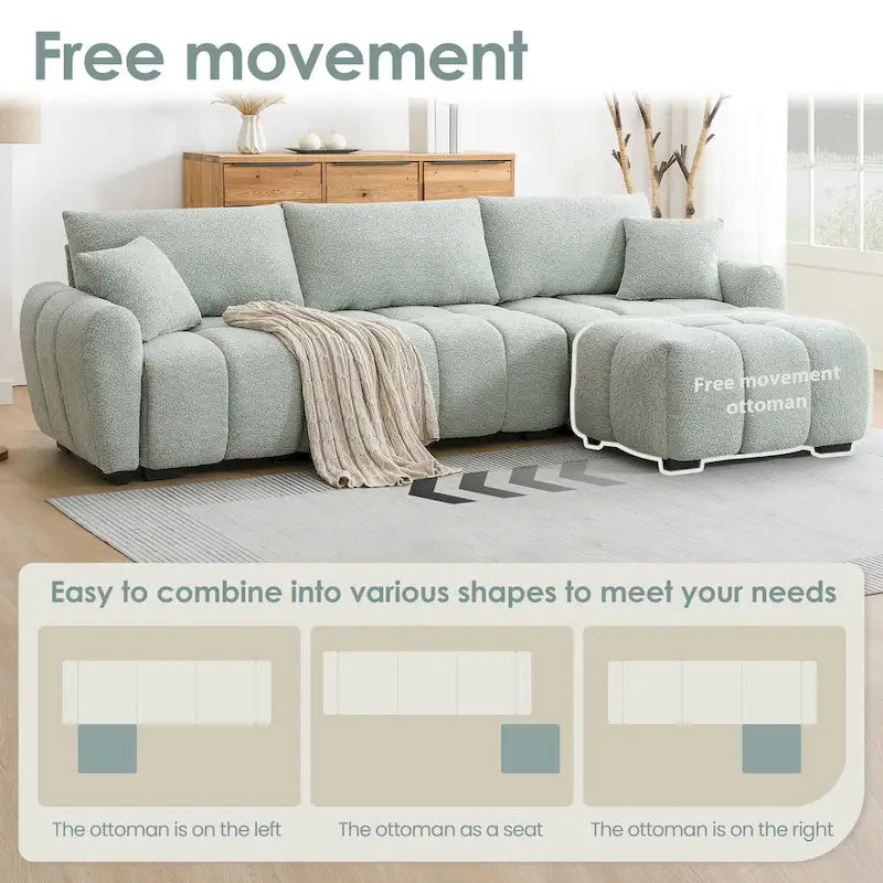100 L-Shaped Sofa Boucle Fabric Couch with Movable Ottoman
