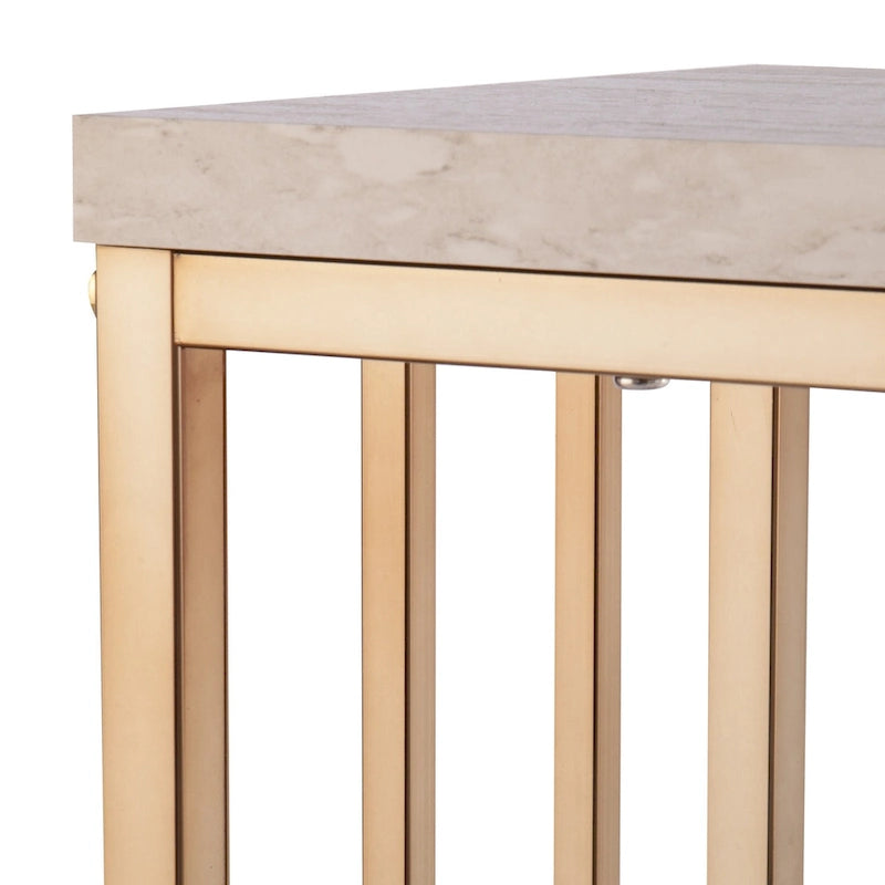 Console rectangulaire en fausse pierre couleur champagne avec base d'étagère dorée - 47,5 L x 12 l x 29,5 H