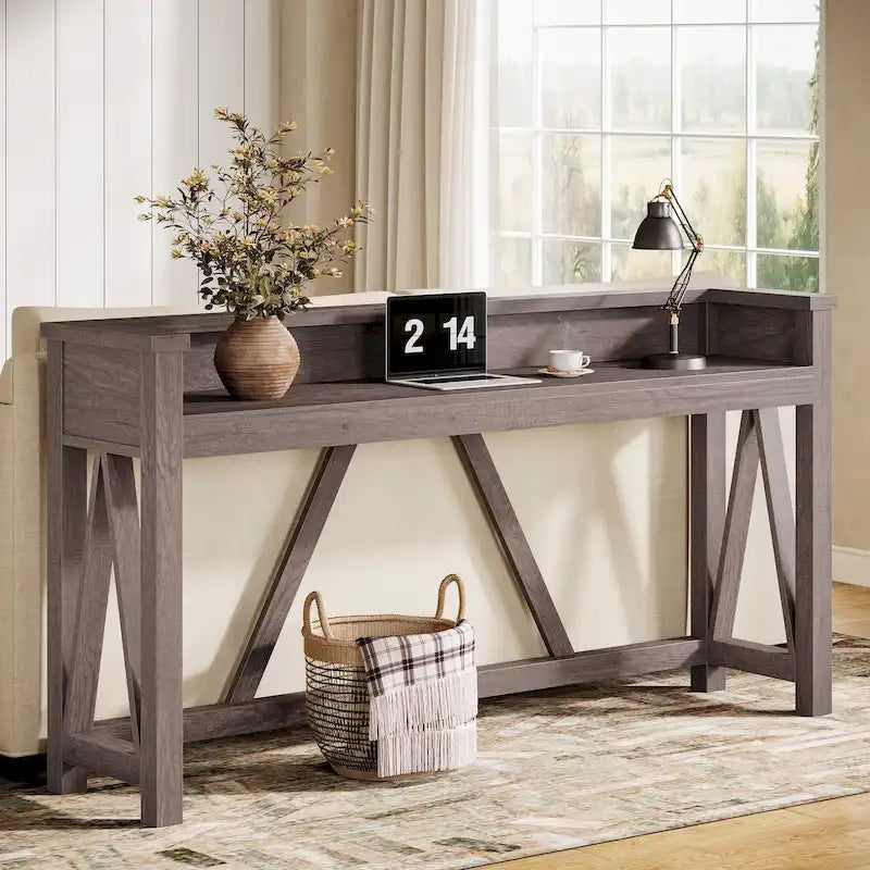 Table Console Rustique en Bois, 63 Pouces de Long