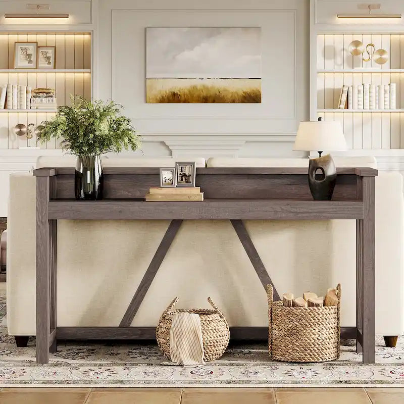 Table Console Rustique en Bois, 63 Pouces de Long