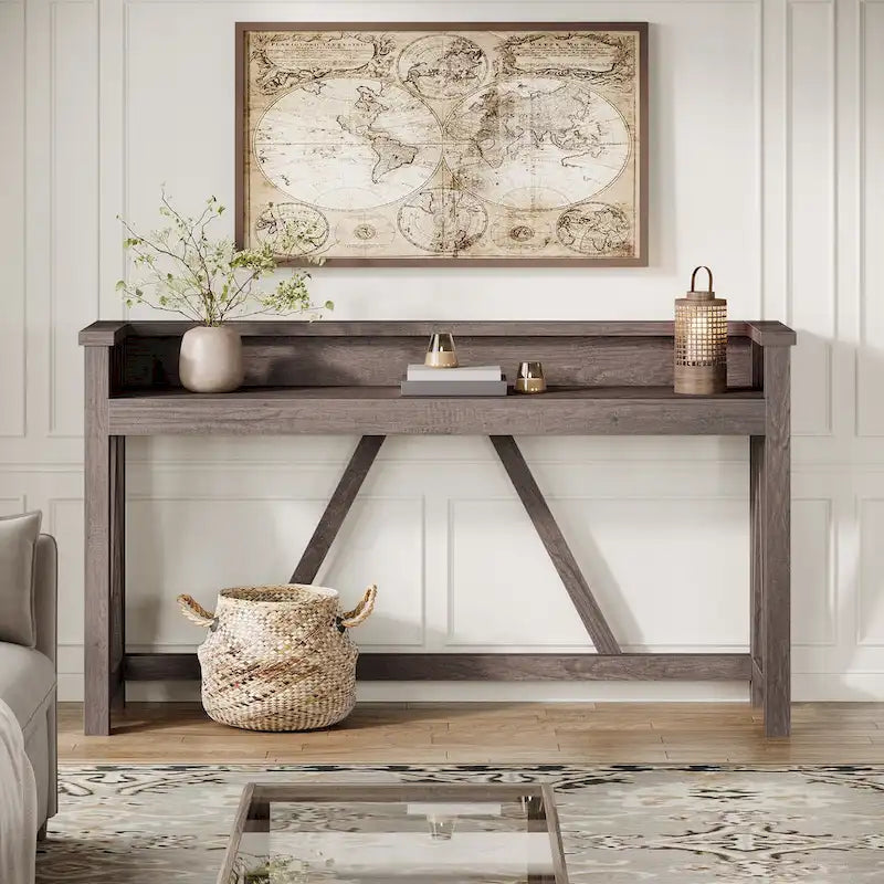 Table Console Rustique en Bois, 63 Pouces de Long
