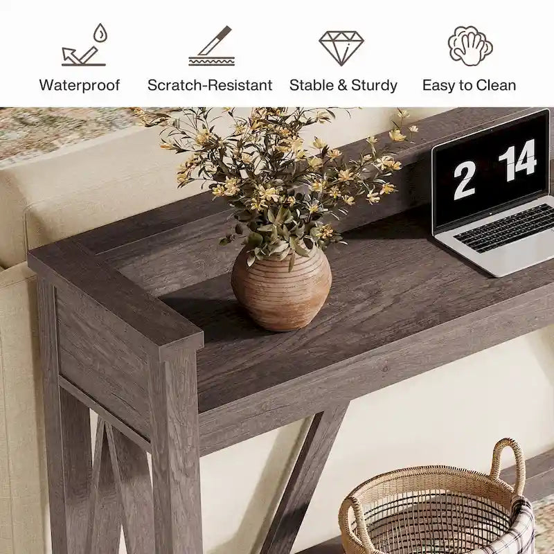 Table Console Rustique en Bois, 63 Pouces de Long