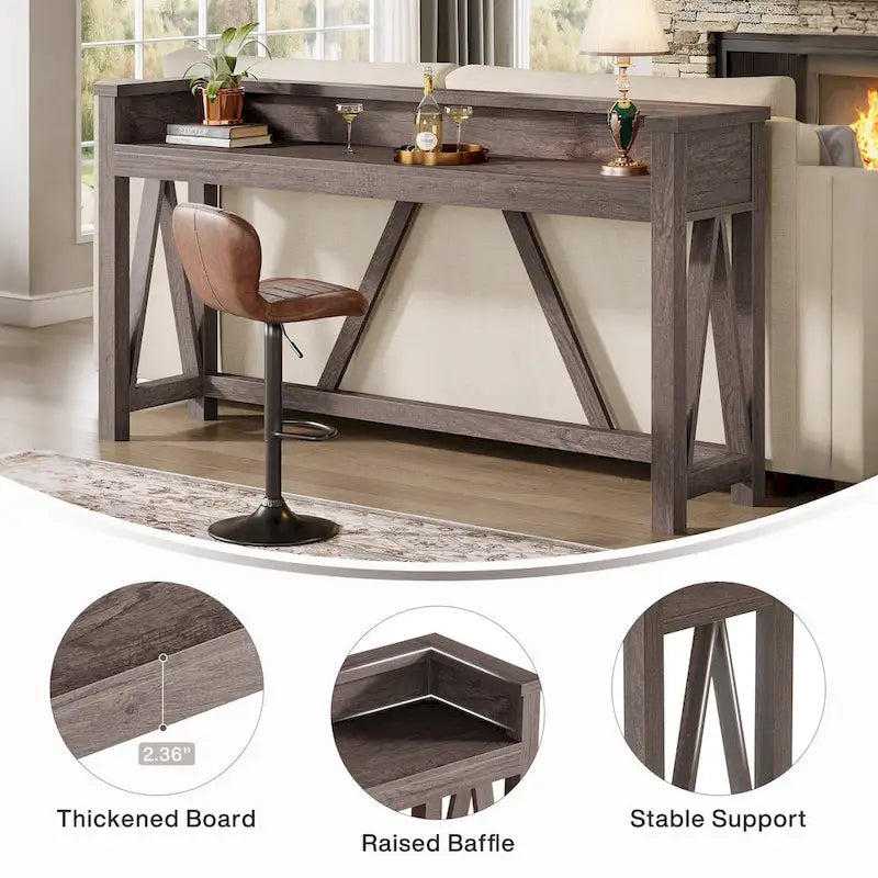 Table Console Rustique en Bois, 63 Pouces de Long