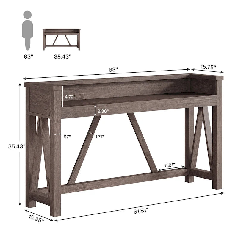 Table Console Rustique en Bois, 63 Pouces de Long