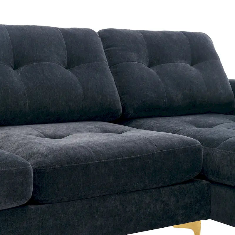 110.6 Aksamitna sofa narożna w kształcie litery L z ruchomym otomanem i kieszeniami do przechowywania