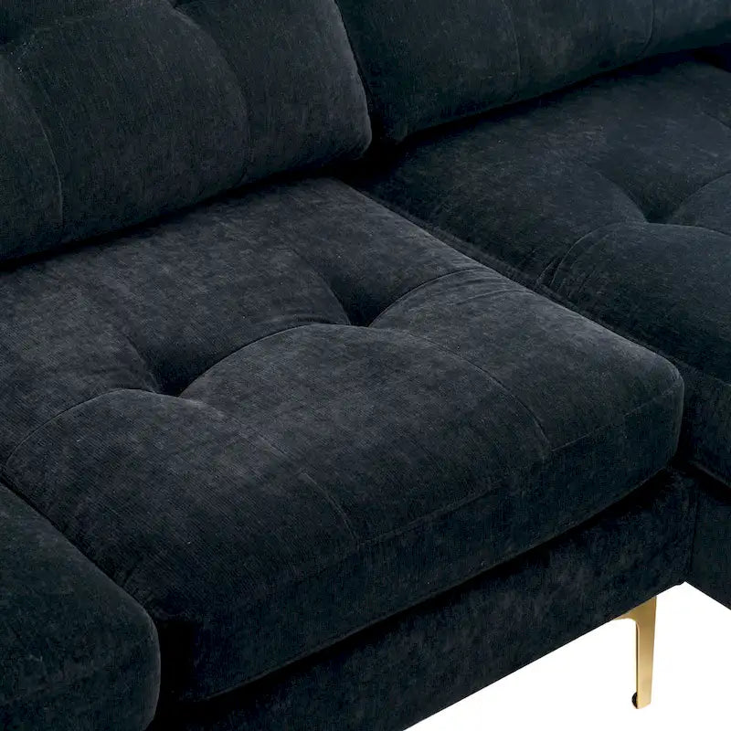 110.6 Aksamitna sofa narożna w kształcie litery L z ruchomym otomanem i kieszeniami do przechowywania